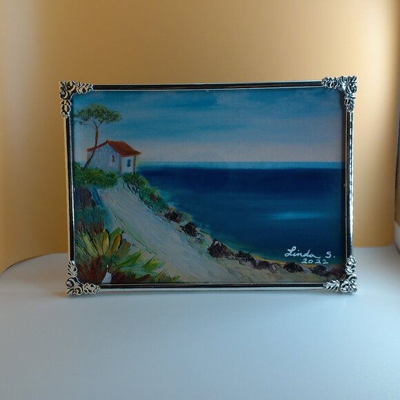 Cliff-side Red House, 5x7 Art print within a new silver color metal Frame - Picture 4 of 6